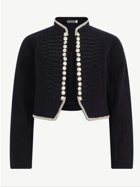 MINT VELVET Cropped Military Open Jacket In Black And Gold Size Medium